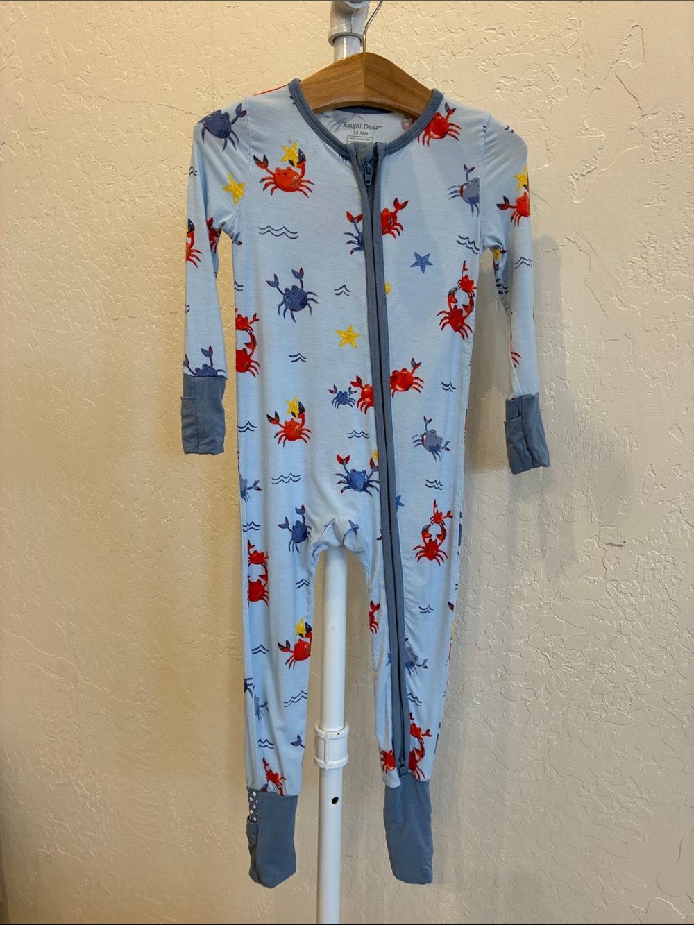 Angel Dear Light Blue Crab Print Footed One-Piece Pajama